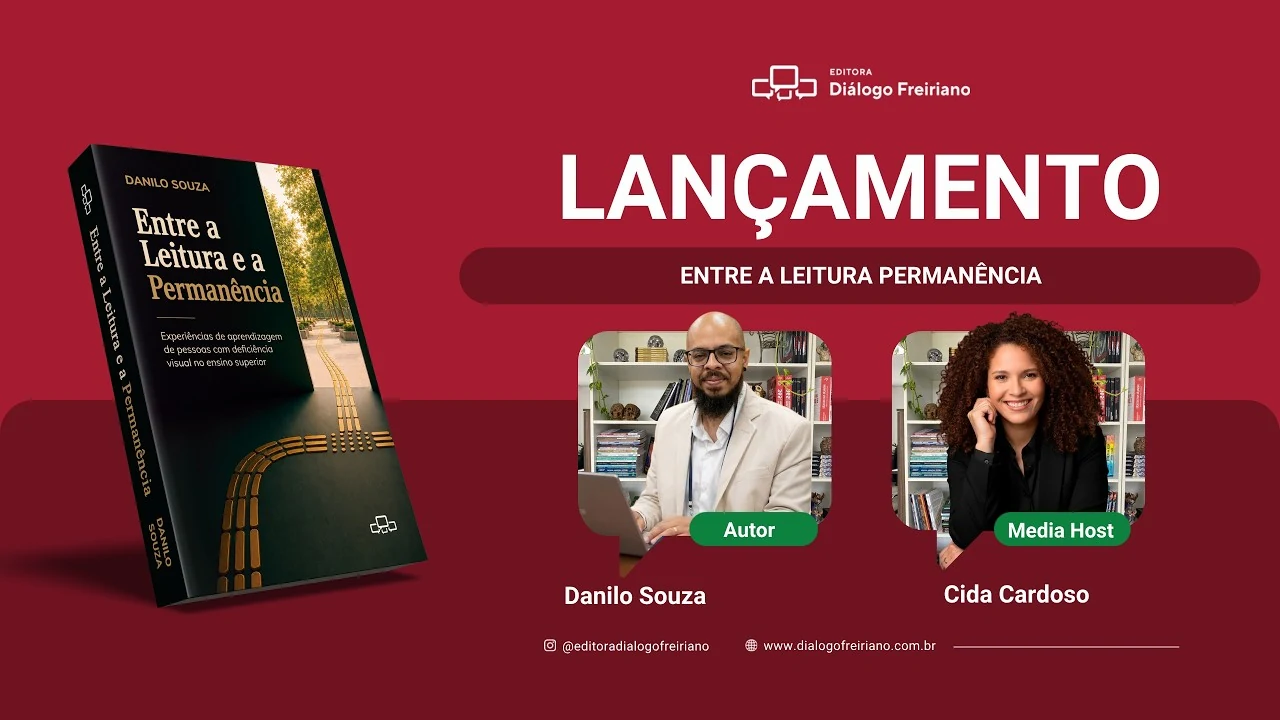 Thumbnail da entrevista de lançamento de Entre a Leitura e a Permanência, com a capa do livro, Danilo Souza e Cida Cardoso.